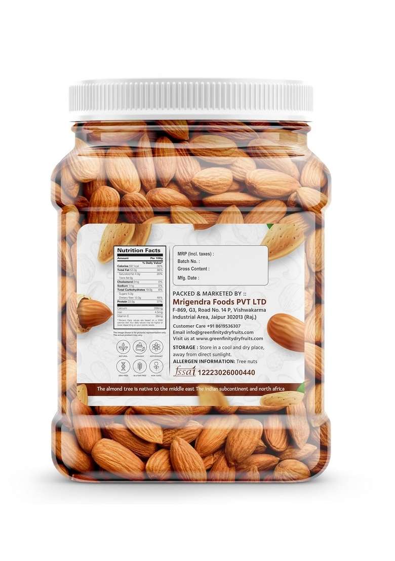 Organic Nuts Whole 100 Natural Premium Californian Almonds Value Pack Pouch 500G - Indya