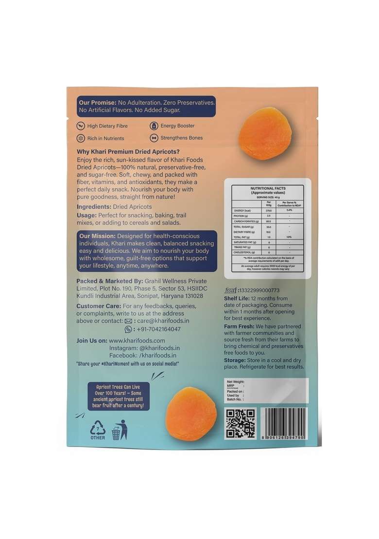 Khari Foods Premium Apricots 200G Sun Dried Khumani High Fibre No Added Sugar Health Snacks - Indya