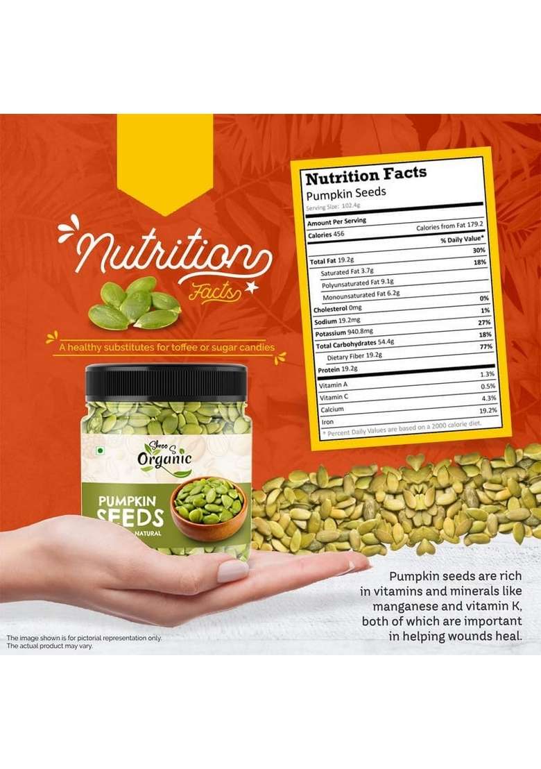Shree S Organic Raw Pumpkin Seeds High Protein Superfood Gluten Free 500Gm - Indya