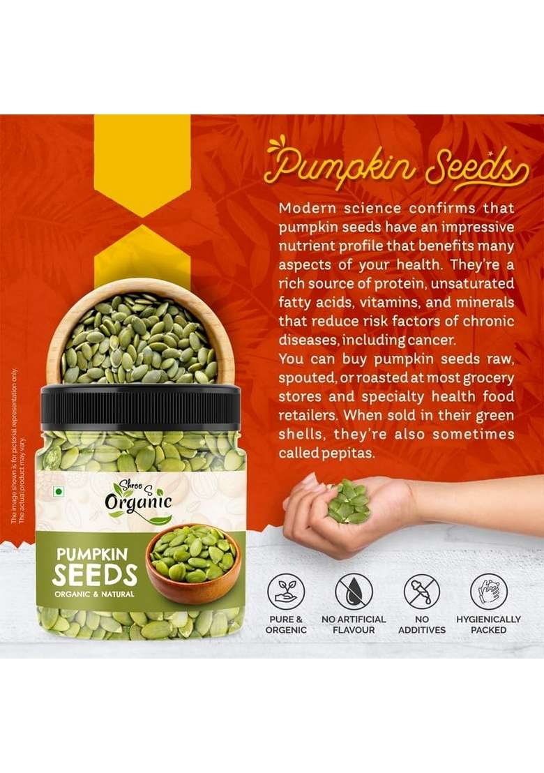 Shree S Organic Raw Pumpkin Seeds High Protein Superfood Gluten Free 500Gm - Indya