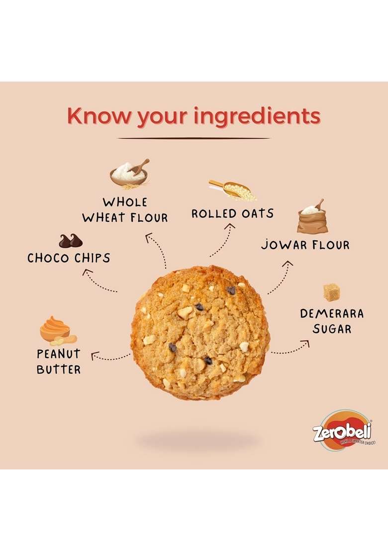 Zerobeli Jowar Peanut Butter Cookies 250G Pack Of 100 Wholegrain Delicious | No Maida Palm Oil And Preservatives Gift Packs - Indya
