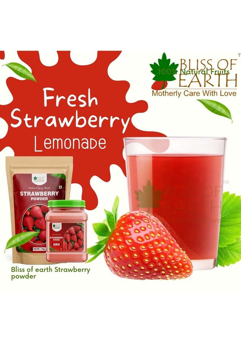 Bliss Of Earth 500Gm Strawberry Powder For Milk Milkshake Cake Kids Loving Natural Spray Dried - Indya