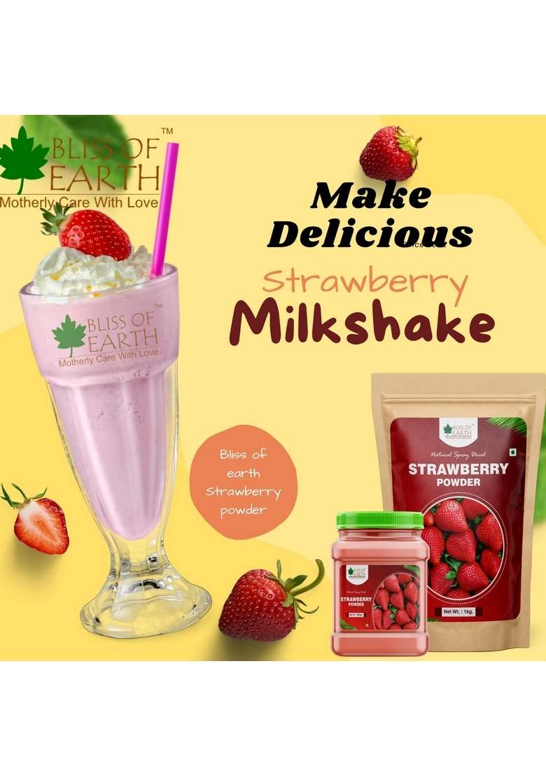 Bliss Of Earth 500Gm Strawberry Powder For Milk Milkshake Cake Kids Loving Natural Spray Dried - Indya