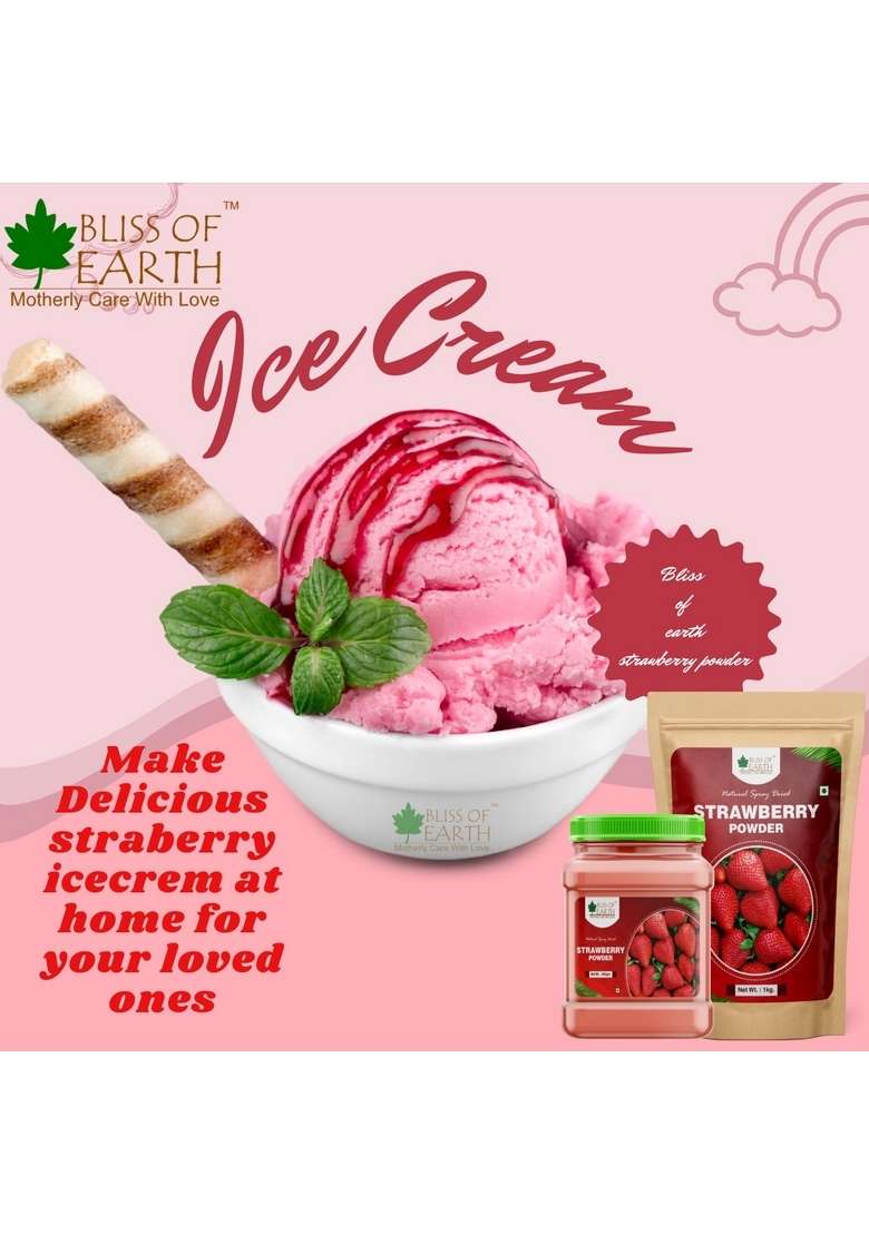 Bliss Of Earth 500Gm Strawberry Powder For Milk Milkshake Cake Kids Loving Natural Spray Dried - Indya