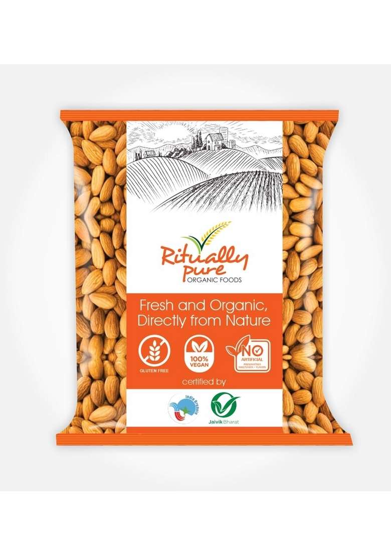 Ritually Pure 100 Organic California American Almonds | Badam 500 Gm Pack - Indya