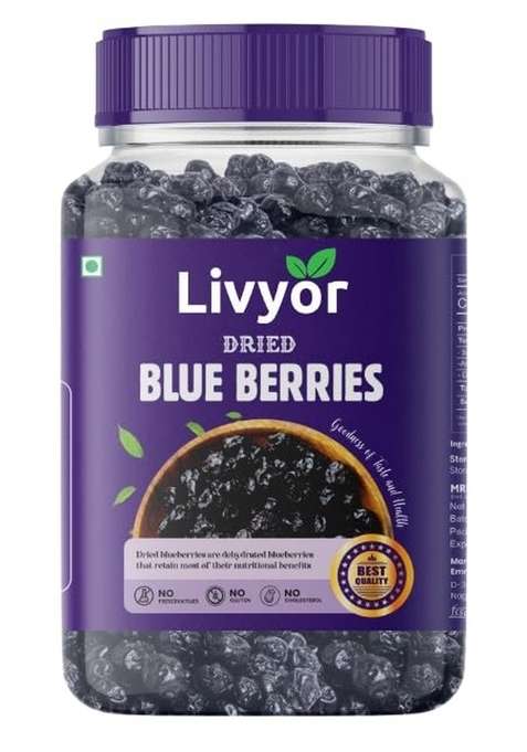 Livyor Premium Dried Fresh Blueberries For Eating 200Gm | Blueberry Dry Fruits Rich In Antioxidant Healthy And Tasty Snack Pack Of 1