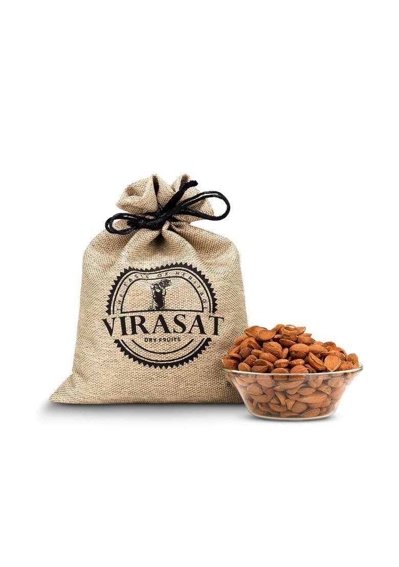 Virasat The Taste Of Heritage Premium Mamra Almonds 1Kg Kashmiri Badam Rich In Natural Oils Unpolished Unprocessed Gluten Free Vegan Eco Friendly Jute Bag Packaging - Indya