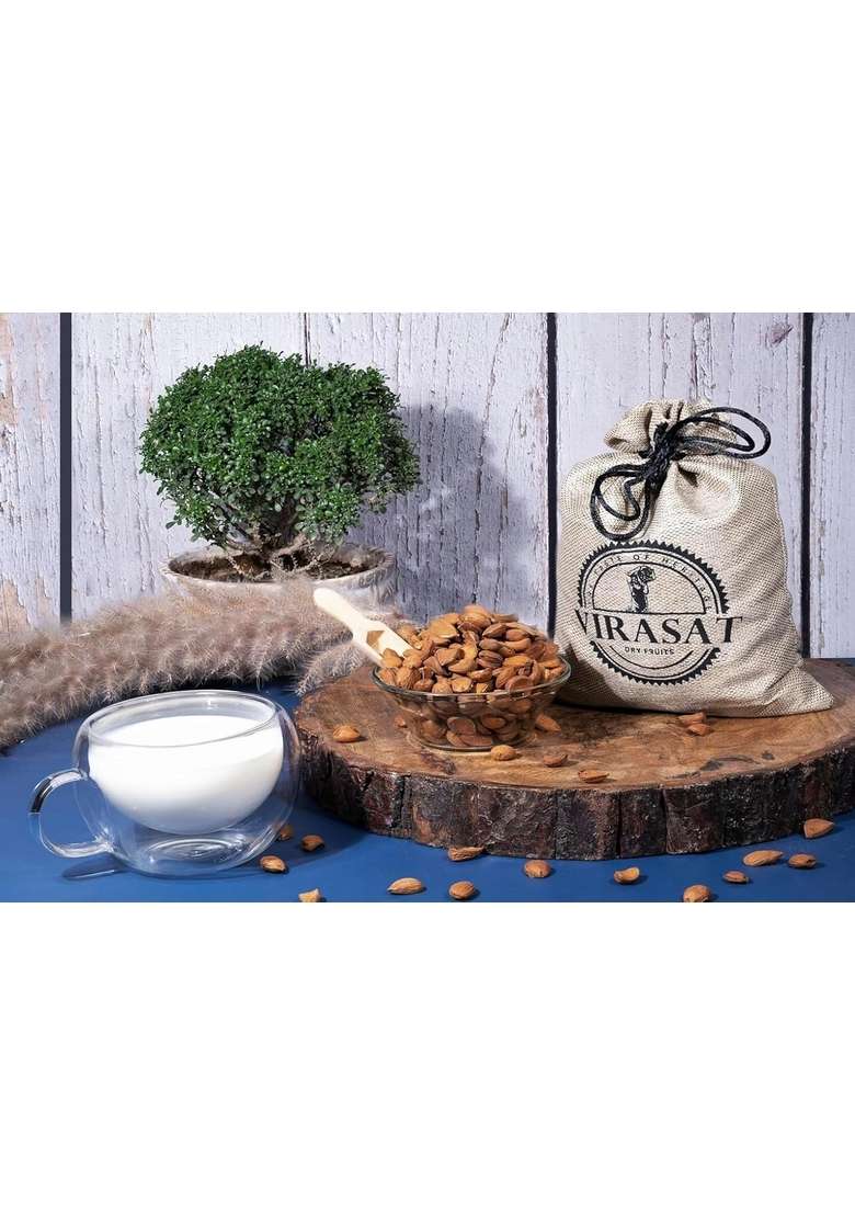 Virasat The Taste Of Heritage Premium Mamra Almonds 1Kg Kashmiri Badam Rich In Natural Oils Unpolished Unprocessed Gluten Free Vegan Eco Friendly Jute Bag Packaging - Indya
