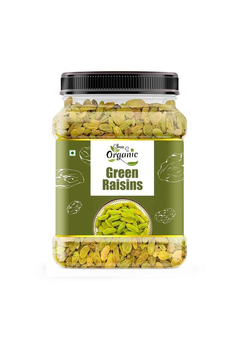 Shree S Organic Green Raisins Kismish Healthy Dried Fruit Snack For Kids And Adults 500G - Indya