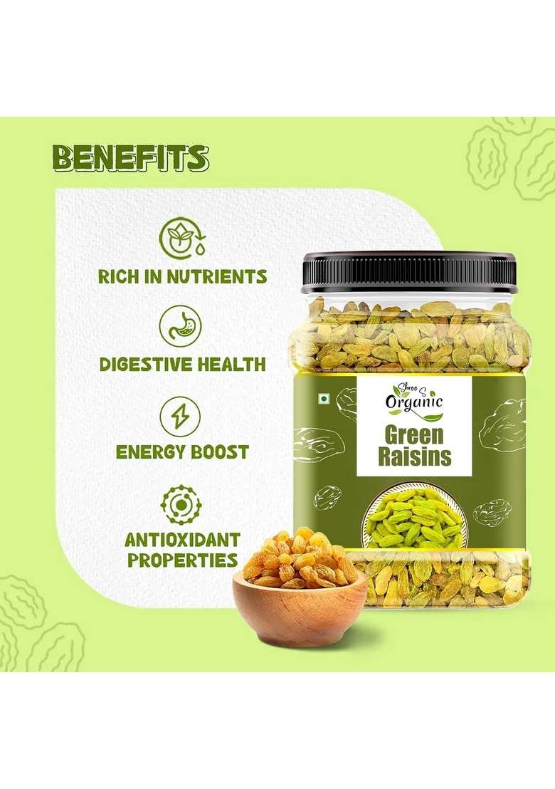Shree S Organic Green Raisins Kismish Healthy Dried Fruit Snack For Kids And Adults 500G - Indya