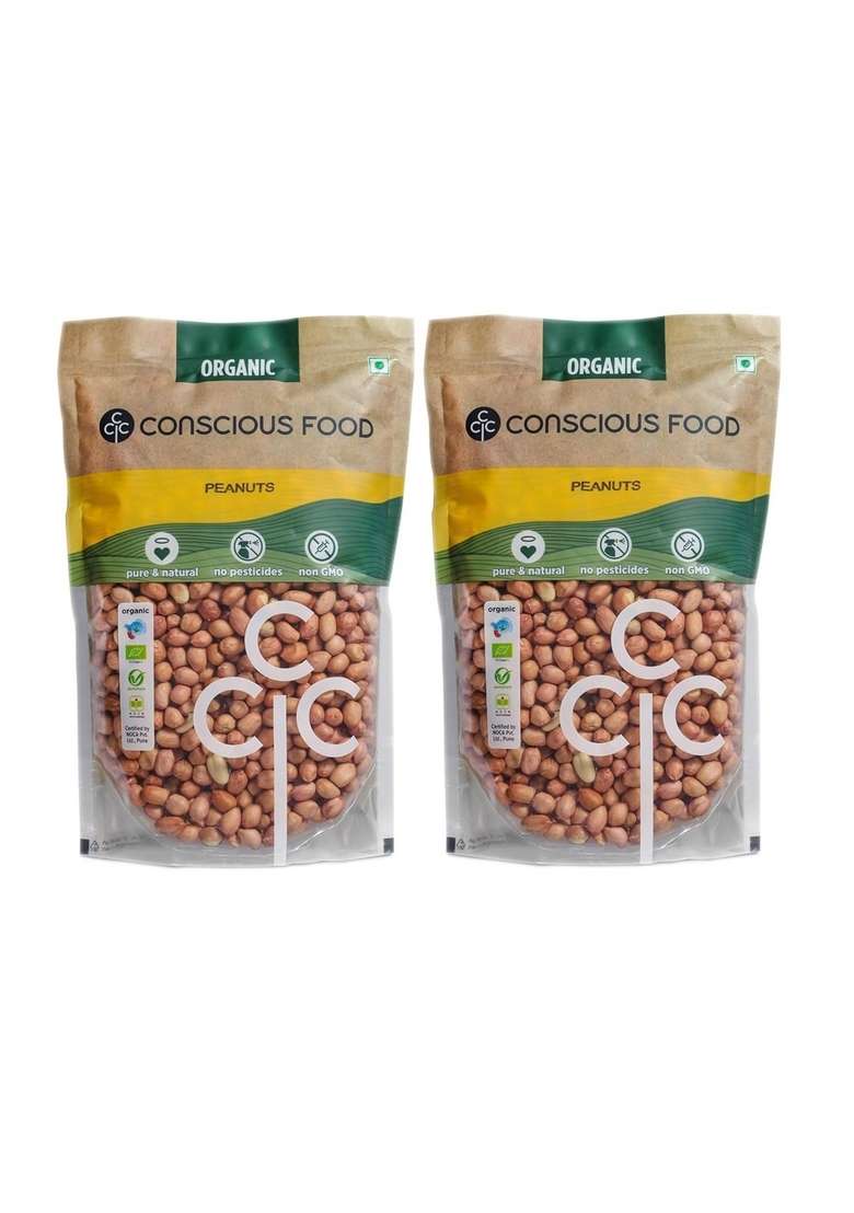 Conscious Food Organic Raw Peanuts Groundnuts | 1Kg 500Gm X 2 Premium Moongfali Healthy Tasty Snack Local Farm In Maharashtra - Indya