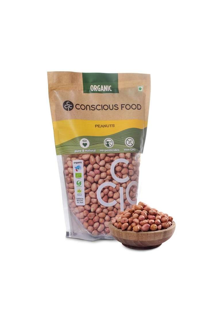 Conscious Food Organic Raw Peanuts Groundnuts | 1Kg 500Gm X 2 Premium Moongfali Healthy Tasty Snack Local Farm In Maharashtra - Indya