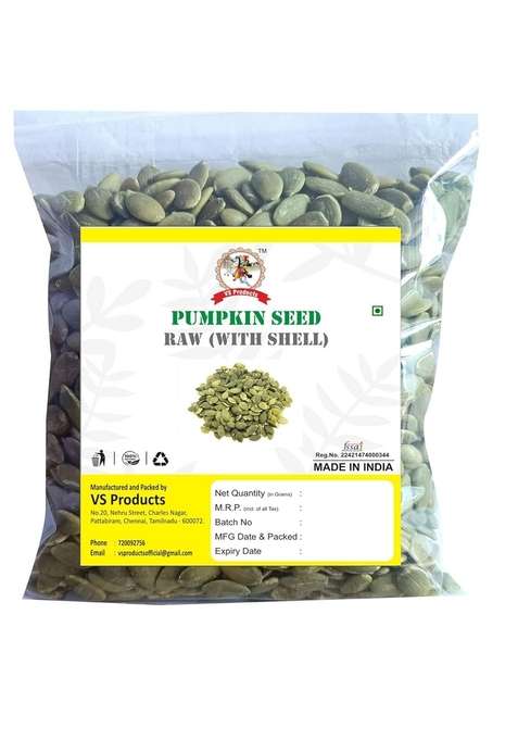 Vs Products Pumpkin Seeds 50G Pepita Raw With Shell Kaddu Ke Beej Poosani Vidhai Green For Eating Pack Of 1 X