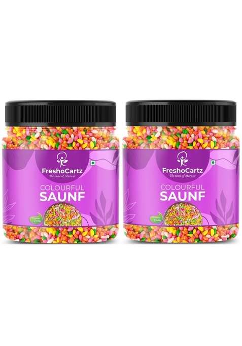 Freshocartz Sugar Coated Colourful Saunf | Sweet Colour Fennel Seeds For Cake Decoration Mouthfreshner Multicolour Jar Pack 400G Of 2