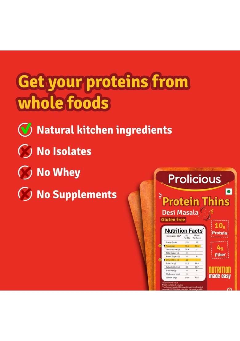 Prolicious High Protein Thins Combo | No Palm Oil Crispy Fiber Roasted Delicious Easy To Carry Plant Based 50G Each Pack Of 7 - Indya