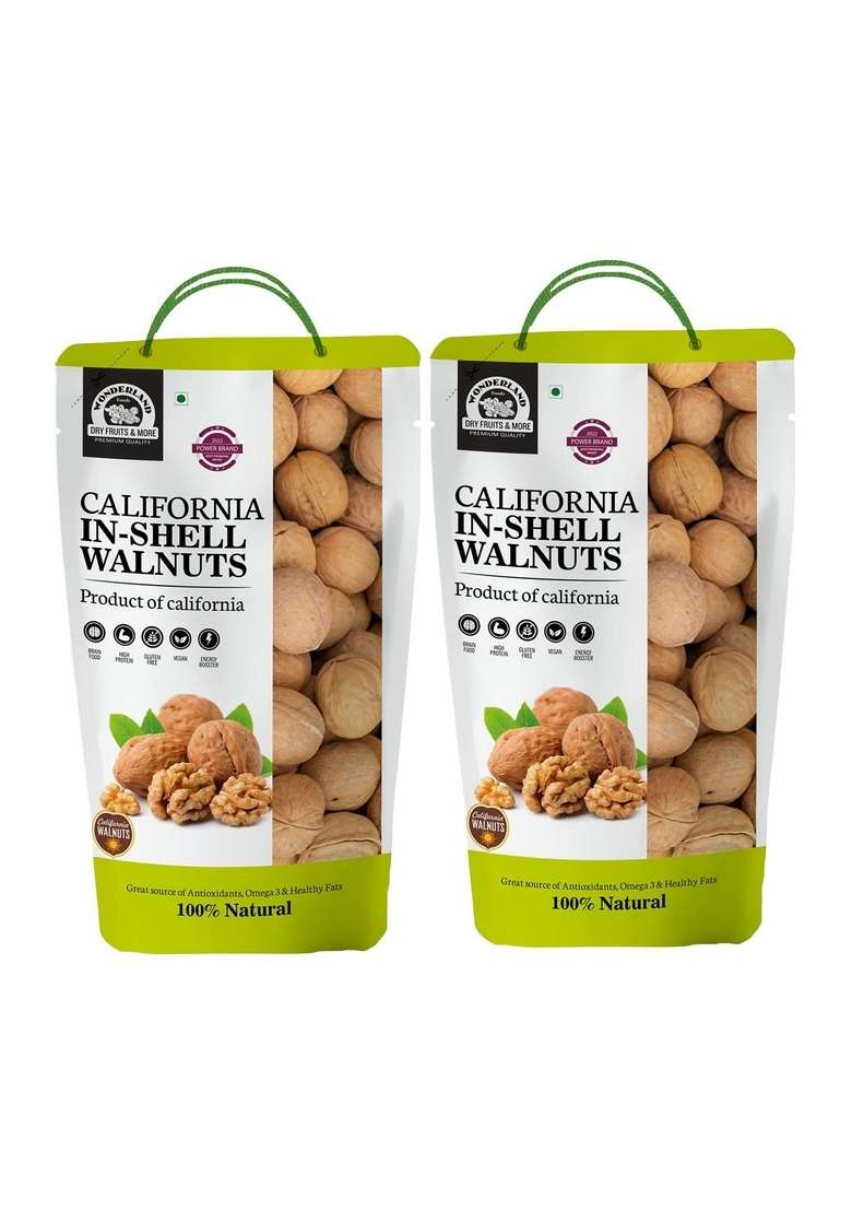 Wonderland Foods Device 1Kg 500G X 2 California Inshell Walnuts Pouch | Dry Fruits Walnut Akhrot High In Protein Iron Low Calorie Nut Healthy Delicious - Indya