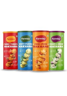 Farmley Flavoured Roasted Makhana I 308 Gram Pack Of 4 77 G Each Healthy Party Namkeen Snacks Puffed Peri Tangy Tomato Cream Onion Himalayan Salted