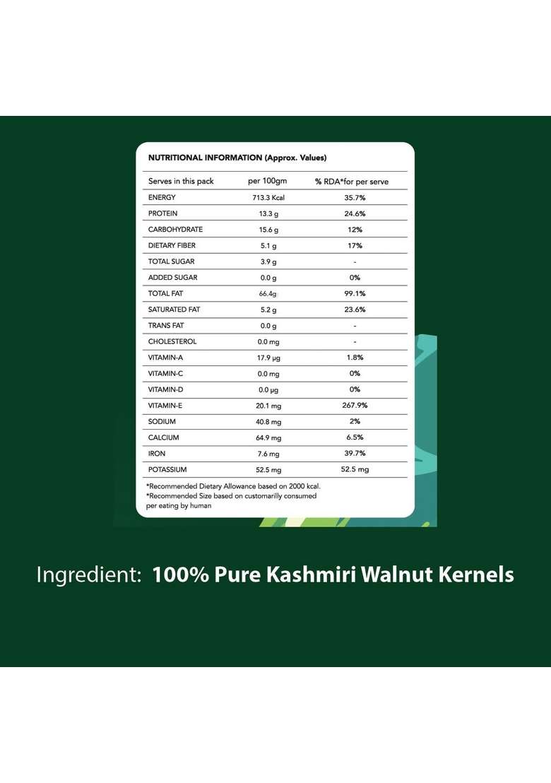 Purezza Kashmir Premium Kashmiri Walnut Kernels Akhrot | 100 Natural Handpicked Unprocessed Rich In Omega 3 Protein 200G Pack Of 1 - Indya