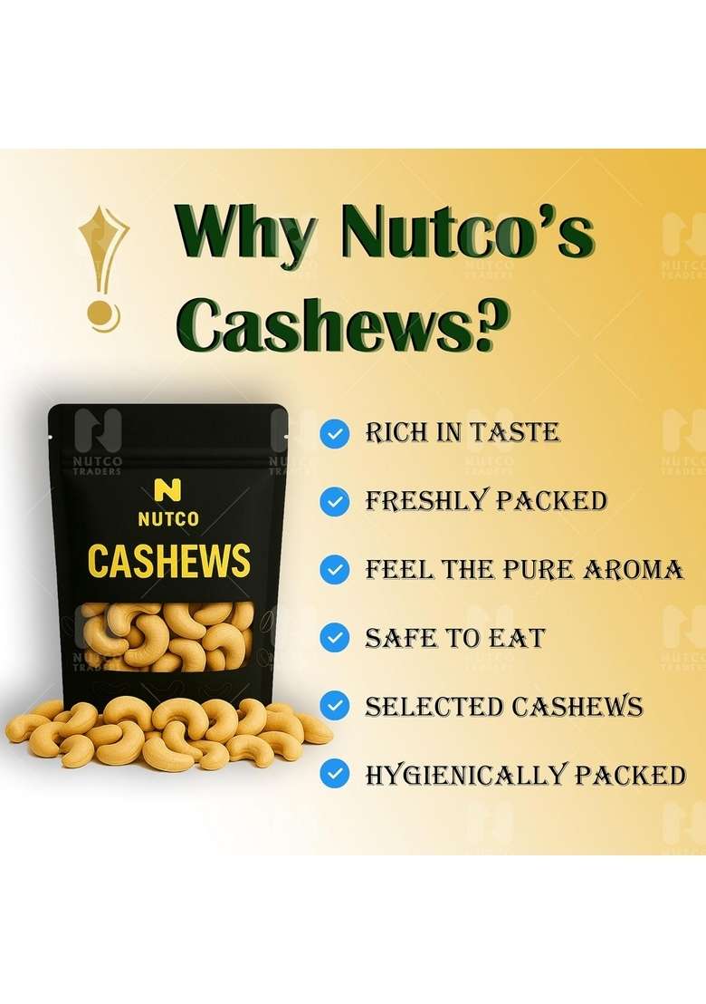 Nutco Traders Whole Cashews W 180 |100 Natural Premium|Whole Cashew|Premium Kaju Nuts|Crunchy Nutritious Delicious|Gluten Free Plant Based Protein | Value Pack 500 G - Indya