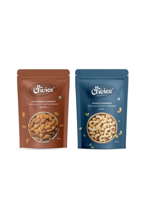 Mr Choice Swad Bharat Ka Almond Cashew Combo | Natural Dry Fruits Healthy Snacks Kaju Badam Rich In Protein Fiber Ideal For Snacking Cooking Gifting 2 X 200G