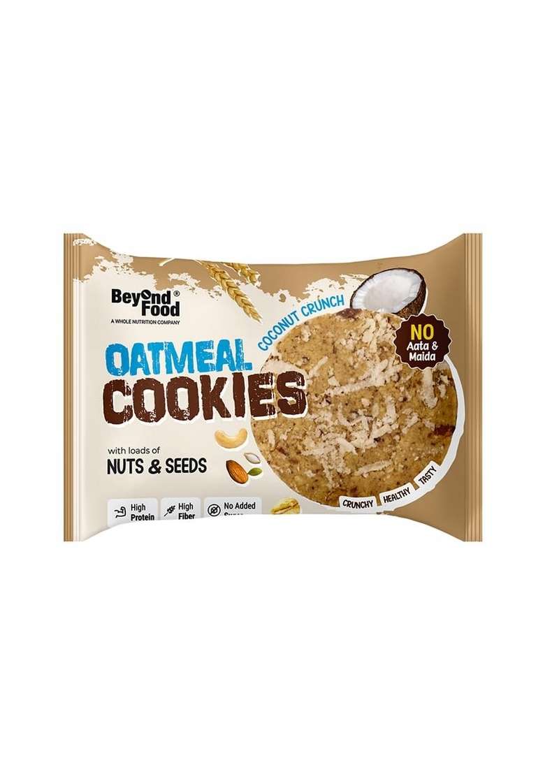 Beyond Food Oatmeal Cookies Pack Of 12 X 20 G Each |No Added Sugar|No Aata Maida|Coconut Crunch|Packed With Nuts Seeds Dry Fruits|High Protein Biscuits Combo For Adults Kids 240 Grams - Indya