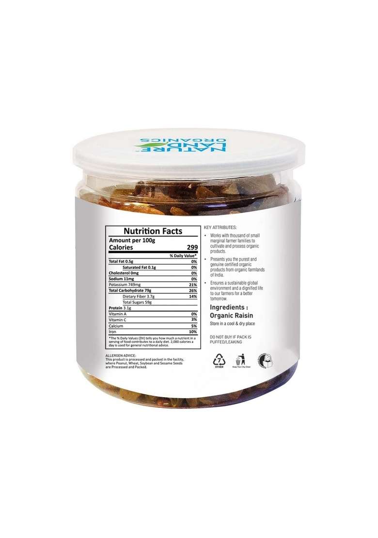 Natureland Organics Raisins Jar 250 G - Indya
