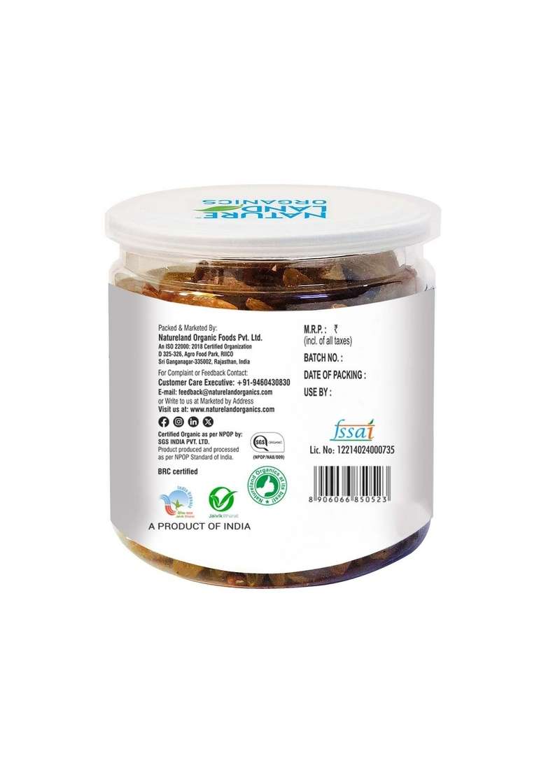 Natureland Organics Raisins Jar 250 G - Indya