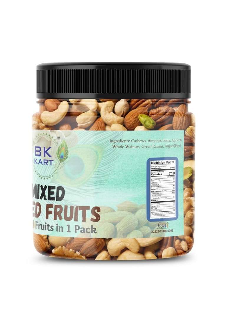 Bk Kart Mix Dry Fruits 8 In 1 Combo Of Cashews Almonds Raisins Black Pista Anjeer Whole Wallnuts Jar Pack 500Gm - Indya