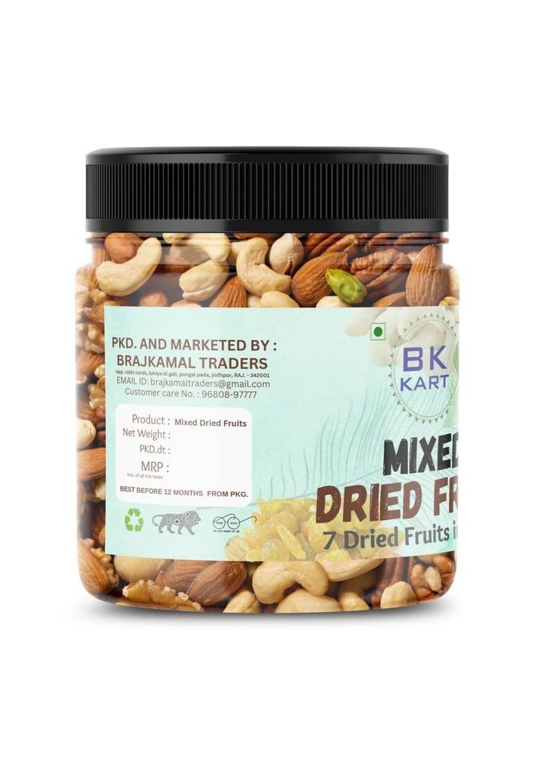 Bk Kart Mix Dry Fruits 8 In 1 Combo Of Cashews Almonds Raisins Black Pista Anjeer Whole Wallnuts Jar Pack 500Gm - Indya