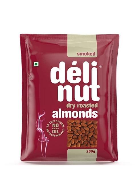 Delinut Dry Roasted Smoked Almonds 200G | Smoky Crunchy Badam Fost Flavour Lock Technology Nitrogen Flushed Rich In Protein Fiber No Added Oil Colors Or Preservatives
