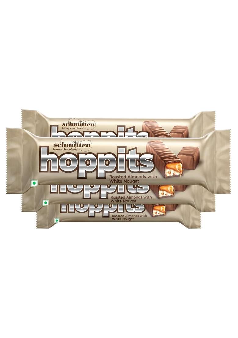 Hoppits Schmitten Roasted Almonds With White Nougat Filled Real Milk Chocolate Bar 40G Pack Of 4 - Indya