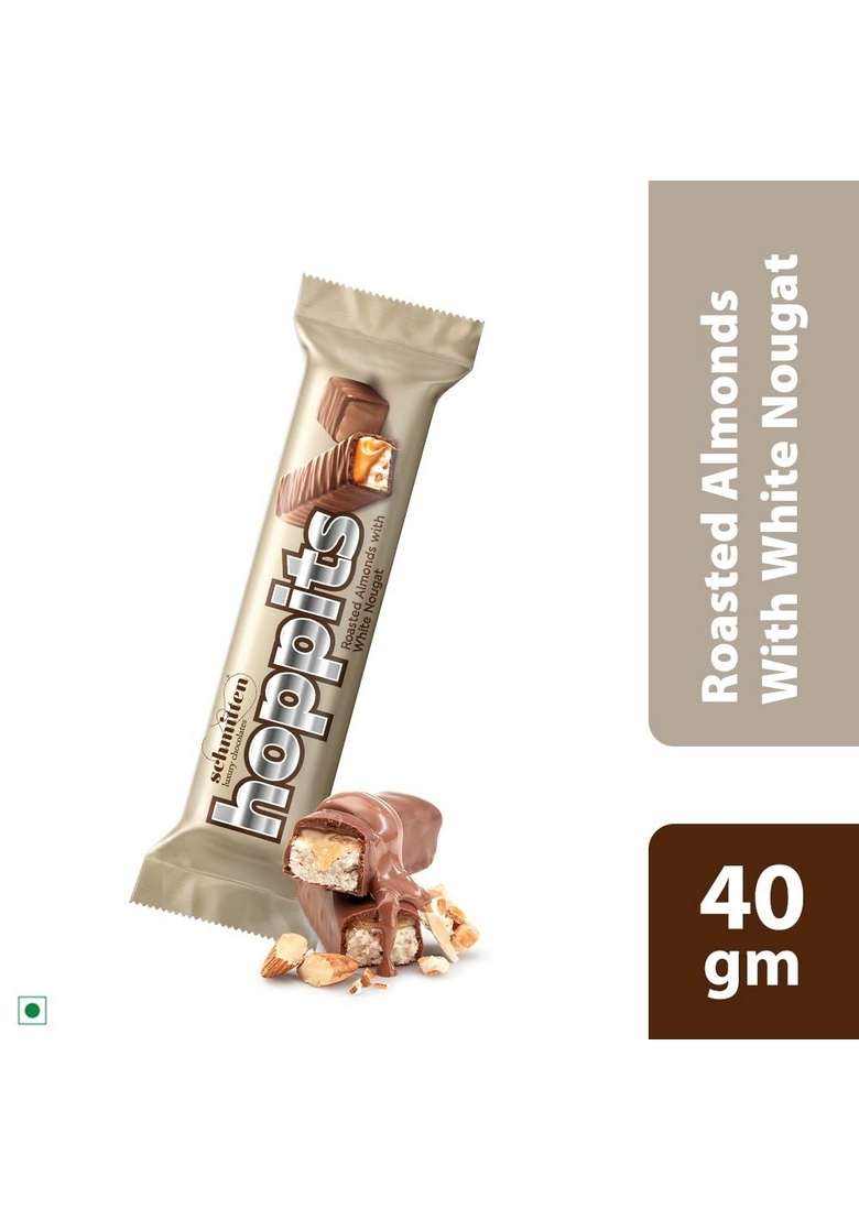 Hoppits Schmitten Roasted Almonds With White Nougat Filled Real Milk Chocolate Bar 40G Pack Of 4 - Indya