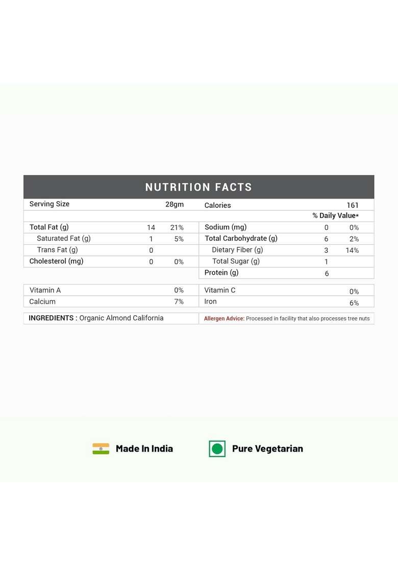Pure Organio Organic Almonds Raw Badam Npop Certified 200 Gm - Indya