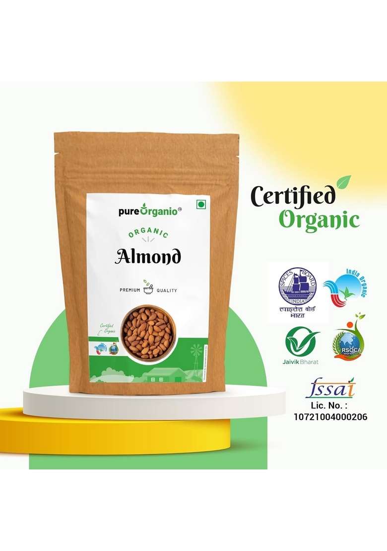 Pure Organio Organic Almonds Raw Badam Npop Certified 200 Gm - Indya