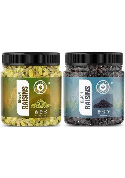Classic Nuts Green Raisins Black Combo 200Gm | Dried Fruits Natural Sweetness High Nutrition Rich In Snack Healthy Pack Of 2 100G Each