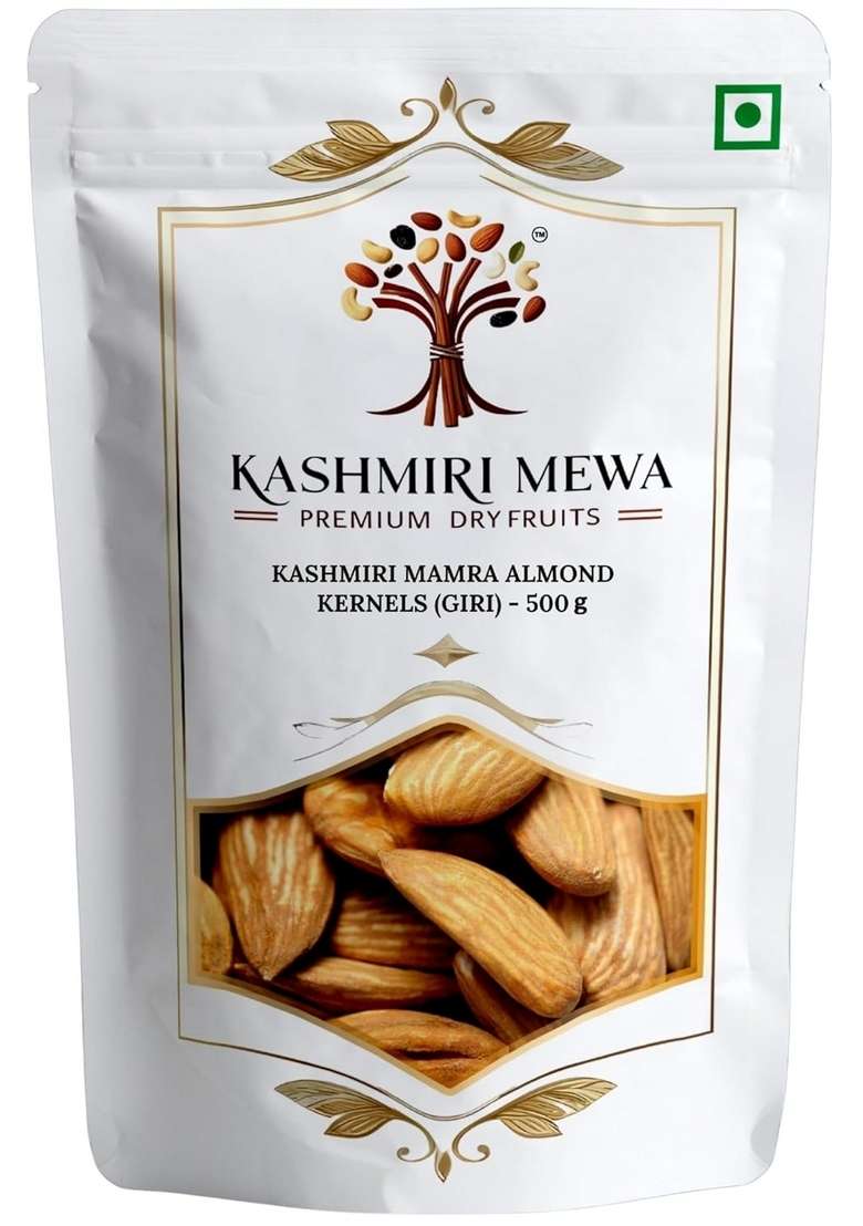 Kashmiri Mewa Natural Mamra Almonds | Badam 500Gm Original Organic Chemical Free High Oil Content Supports Brain Health Boosts Immunity Perfect For Kids Students Vegan Gluten - Indya