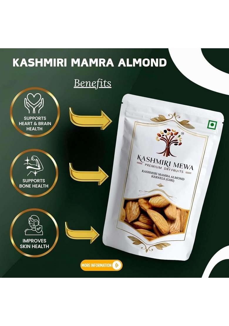 Kashmiri Mewa Natural Mamra Almonds | Badam 500Gm Original Organic Chemical Free High Oil Content Supports Brain Health Boosts Immunity Perfect For Kids Students Vegan Gluten - Indya