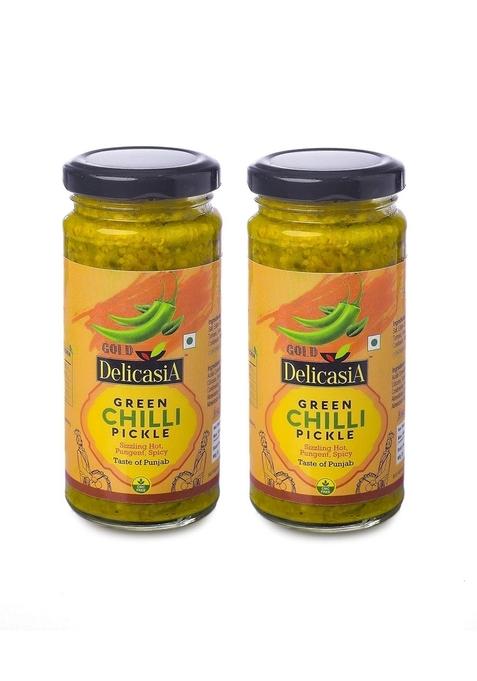 Delicasia Gold Green Chilli Pickle 250 Gm Combo Of 2 Brand Sr'S Indian Flavor No Artificial Color And Flavors Gluten Free 77 Years Trust