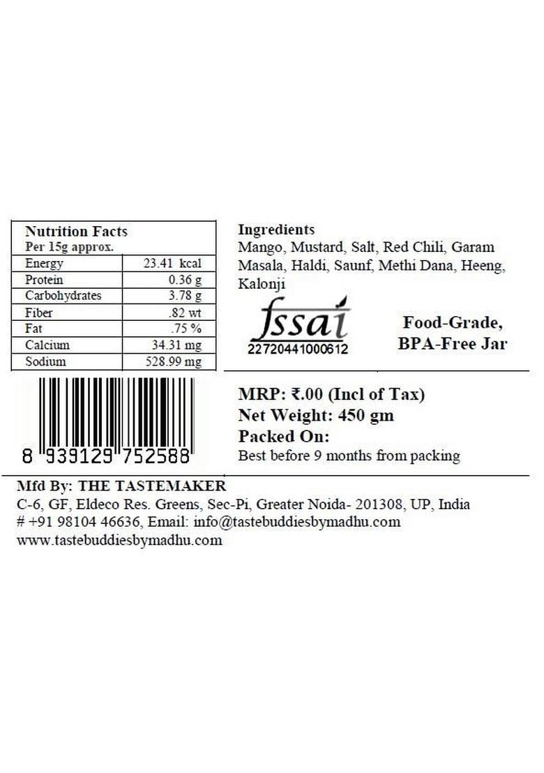 Tastebuddies By Madhu Madhu® Mango Dry 450 Gm Handcrafted Homemade Aam Ka Sookha Achaar Tangy And Spicy Perfection Little Touch Of Oil A Culinary Adventure Bursting With Flavor