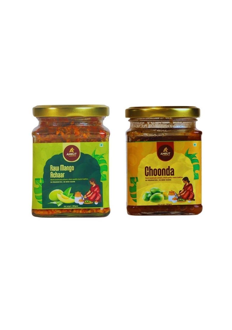 Amrut Elixir Of Life – Mango Pickle Combo 250G Each | Dry Raw In Mustard Oil Sweet Choonda Free No Preservatives Homemade Handcrafted