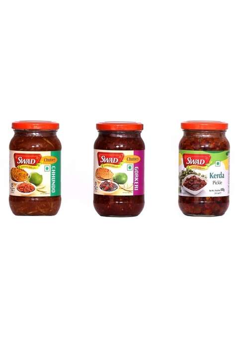 Swad Delicious Pack Of Tenti Dela Kerda Achar Gunda Pickle 400G | Sweet Gor Keri 500G Chhundo Aam Chhunda 3
