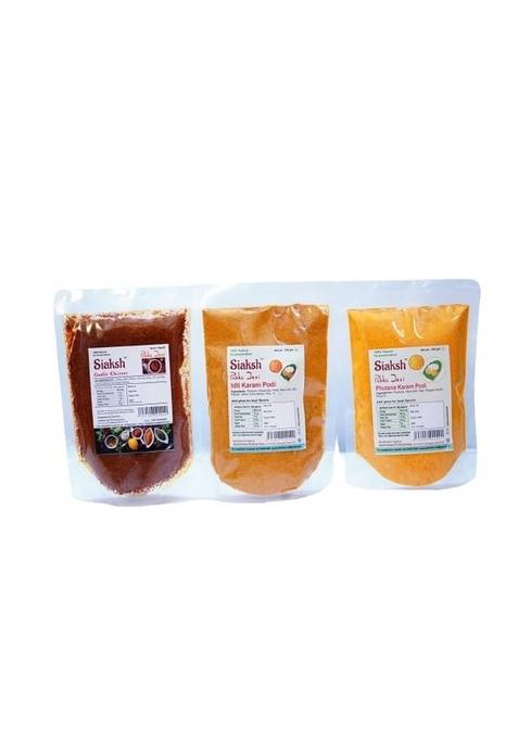 Siaksh Special Tasty South Indian Garlic Chutney Chutneys Phutana Karam Podi And Idli Combo 100Gm Each Pack Of 3