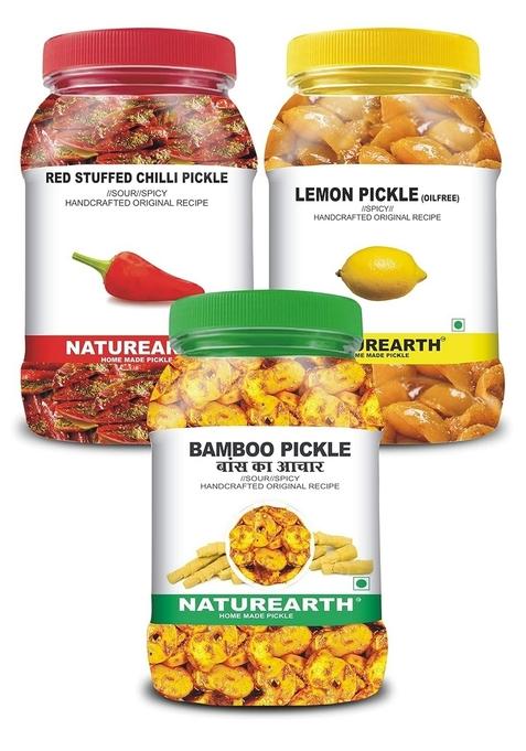 Naturearth 100 Natural Bamboo Pickle Lemon Oil Free Red Stuffed Chilli 600 G Primium Quality Achar
