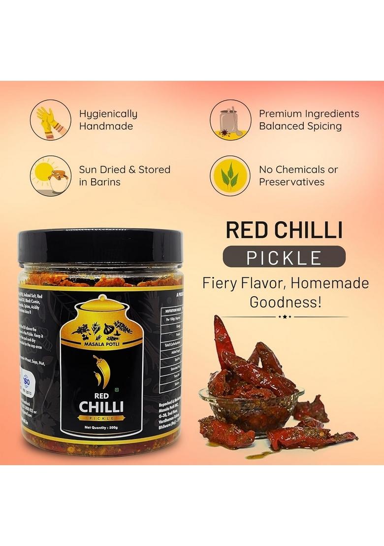 Masala Potli Gujarati Red Chilli Pickle 500Gm Spicy And Tangy Lal Mirch Ka Achar Authentic Pickles Home Style Traditional Indian Flavors