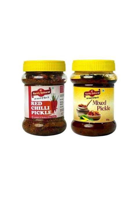 Earth Natural Classic Indian Pickle Combo | Authentic Homemade Flavours Traditional Spice Blend Delicious Add On For Every Meal Red Chilli Mixed