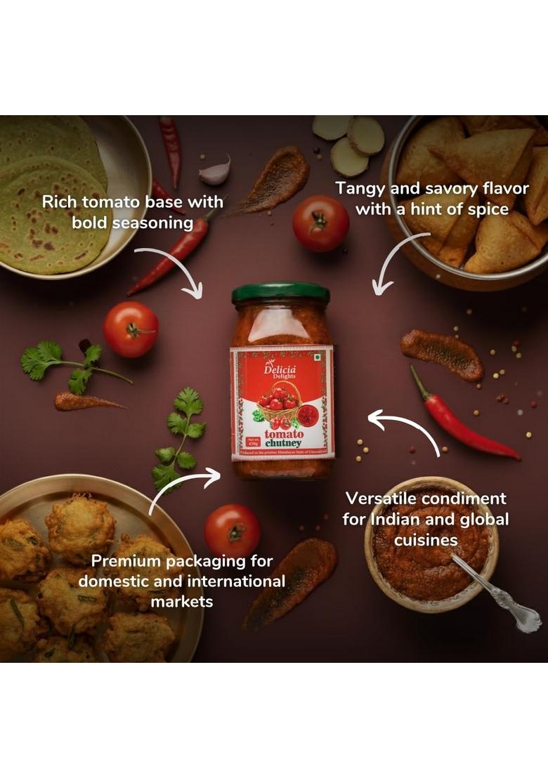 Delicia Delights Tomato Chutney – 450G | Made With Farm Fresh Tomatoes Authentic Spices Himalayan Style Tangy Sweet Perfect For Meals Snacks No Preservatives