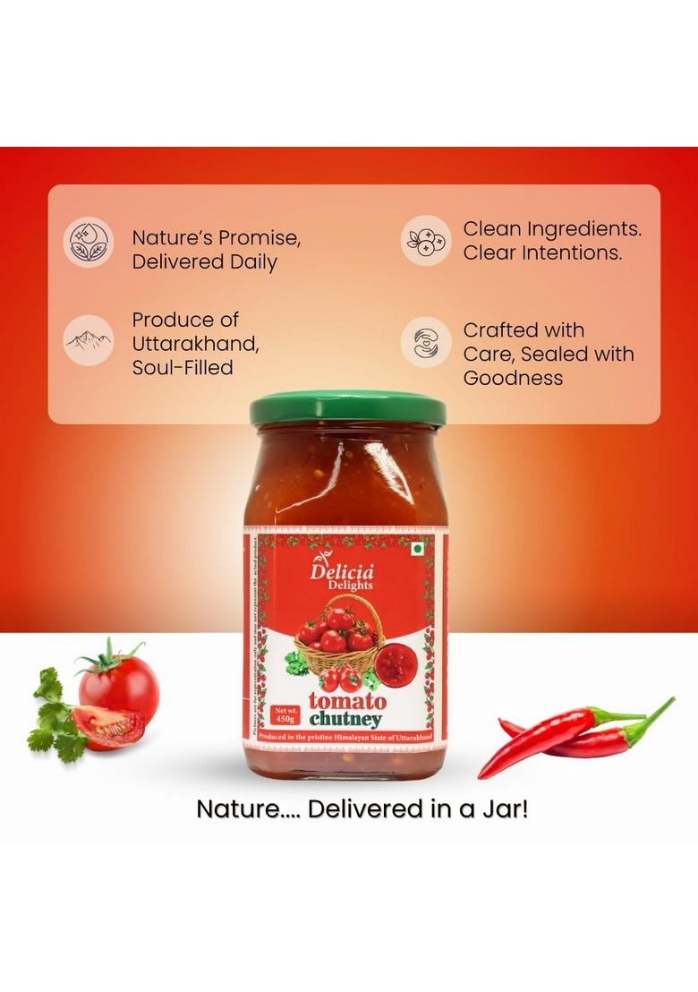Delicia Delights Tomato Chutney – 450G | Made With Farm Fresh Tomatoes Authentic Spices Himalayan Style Tangy Sweet Perfect For Meals Snacks No Preservatives