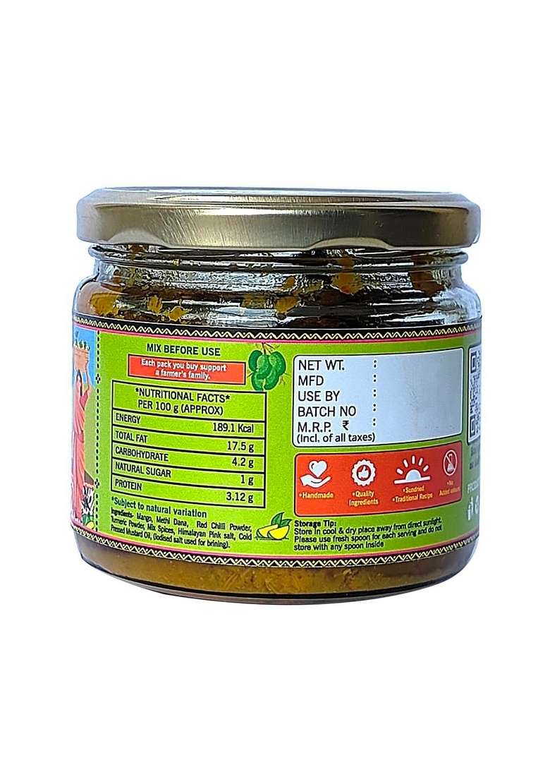 Nikkit Homemade Rajasthani Taste Spicy Tangy Rich Flavor Ready To Eat 250Gm Mango Pickle Achar Jar For Pairing With Meals Snacks - Indya