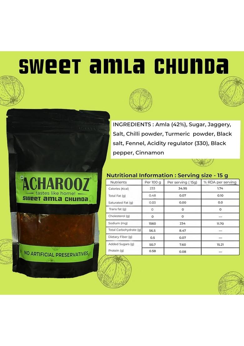 Acharooz Tastes Like Home Sweet Amla Chunda Pickle 350G Packet Authentic Achar With Rich Spices Organic Murabba Traditional Indian Recipe Perfect For Meals And Snacks No Artificial Preservatives