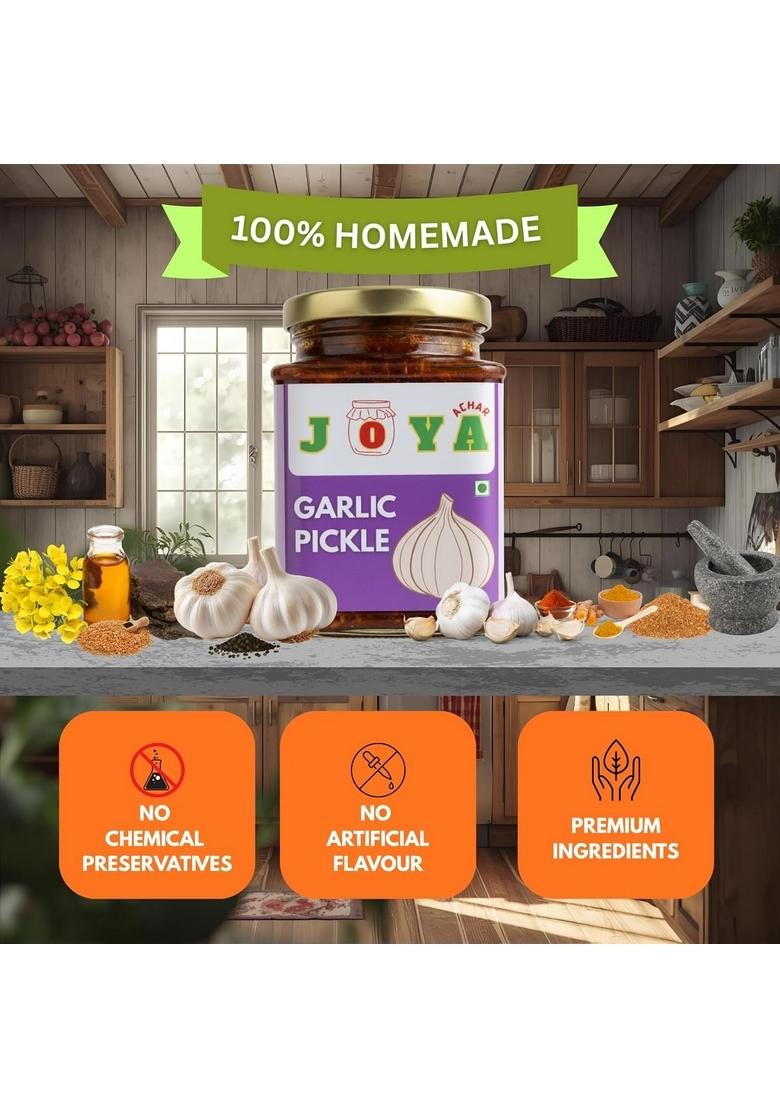 Joya Achar Garlic Pickle Traditional Bengali Recipe 250G Made With Sun Dried Mustard Oil And Spices | No Preservatives Chemical Flavour 100 Homemade